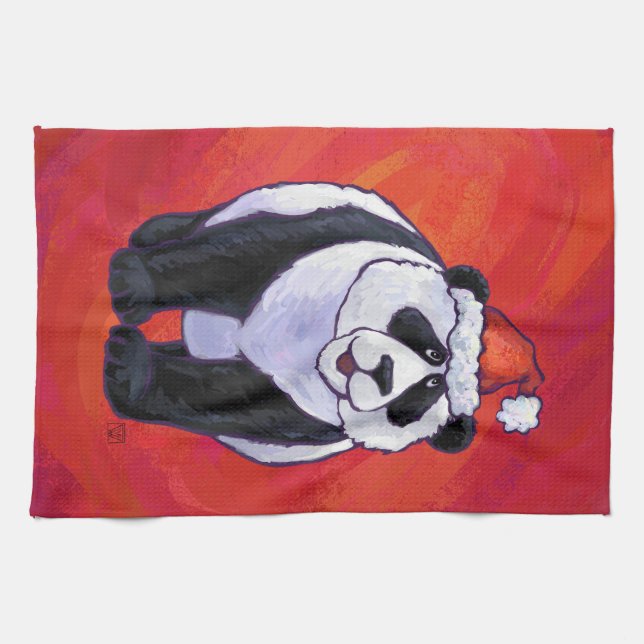 Paño De Cocina Oso Panda en Santa Hat en rojo (Horizontal)