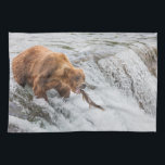 Paño De Cocina Oso pardo atrapa salmón rojo<br><div class="desc">Osos pardos pescan salmón rojo en las cataratas del río Brooks,  Parque Nacional Katmai,  suroeste de Alaska.</div>