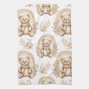 Paño De Cocina Oso Teddy Boho Arcoíris Floral Neutral