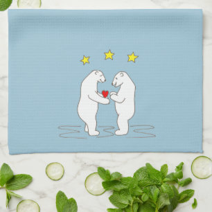 Paño De Cocina Osos polares que dan el corazón y las estrellas am