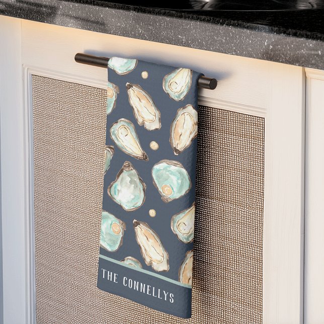 Paño De Cocina Ostión y Perla de acuarela costera personalizada (Subido por el creador)