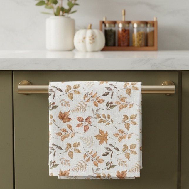 Paño De Cocina Otoño Botánico Saltos de Naranja Seco Temático del (Botanical Fall Autumn Themed Dry Orange Leaves Kitchen Towel)