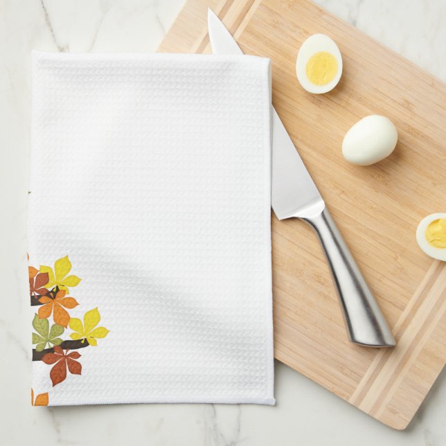 Paño De Cocina Otoño, búho otoño con girasoles (Doblado Cuarto)
