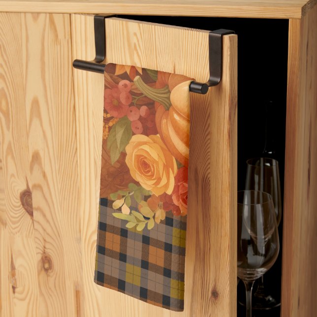 Paño De Cocina Otoño Harvest Plaid y Cornucopia (Pliegue de tercios)