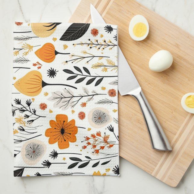 Paño De Cocina Otoño moderno Boho Botánico Floral (Doblado Cuarto)