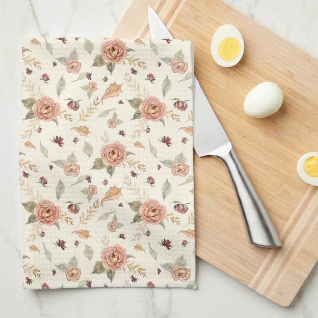 Paño De Cocina Otoño Sale de BOHO Floral Borgoña (Doblado Cuarto)
