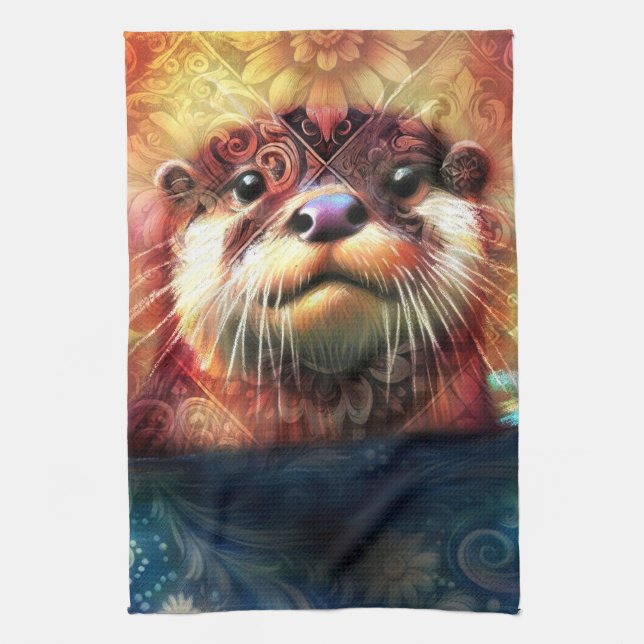 Paño De Cocina Otter Abstract Naranja floral Verde azulado ortebr (Vertical)