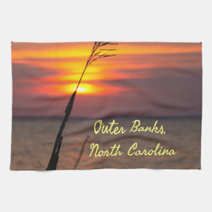Paño De Cocina Outer Banks North Carolina Beach Sunset Naranja Sk