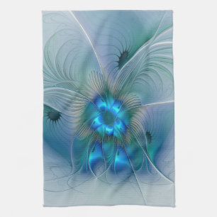 Paño De Cocina Ovejas en pie, abstracto fractal turquesa azul