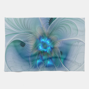 Paño De Cocina Ovejas en pie, abstracto fractal turquesa azul