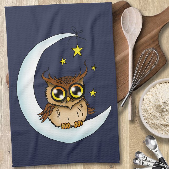 Paño De Cocina Owl Moon Blue Cute Stars (Subido por el creador)