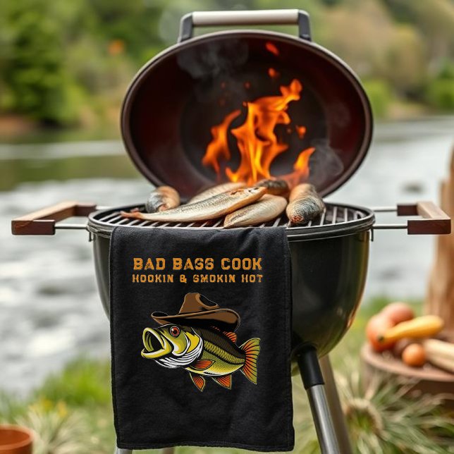 Paño De Cocina Padres del Día de los Peces Graciosos usando un Go (Funny Gift for Him-Fathers Day Gift-Bass Fish Wearing a Cowboy Hat-Fisherman Core-Gifts for Him)