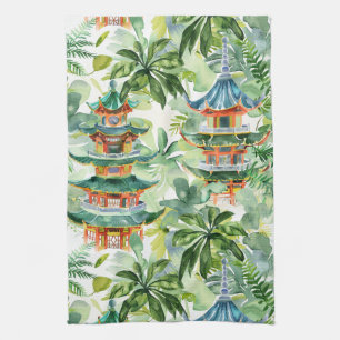 Paño De Cocina Pagoda asiática acuarela en paisaje verde (11)