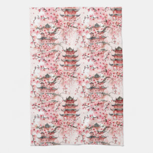 Paño De Cocina Pagoda china pastel paisaje flor de cerezo