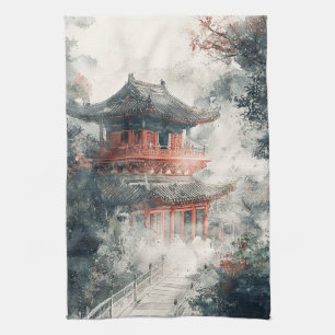 Paño De Cocina Pagoda Montaña Carmesí Tinta Lavada (1)