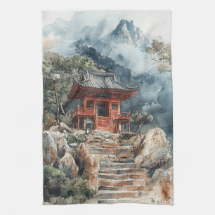 Paño De Cocina Pagoda Montaña Carmesí Tinta Lavada (2)