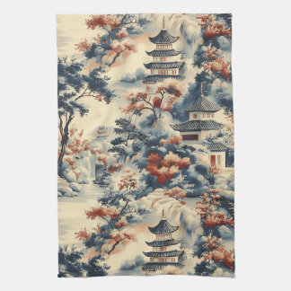 Paño De Cocina Pagodas Serene en un paisaje montañoso