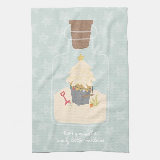 Paño De Cocina Pail de arena para Navidades de playa (Vertical)