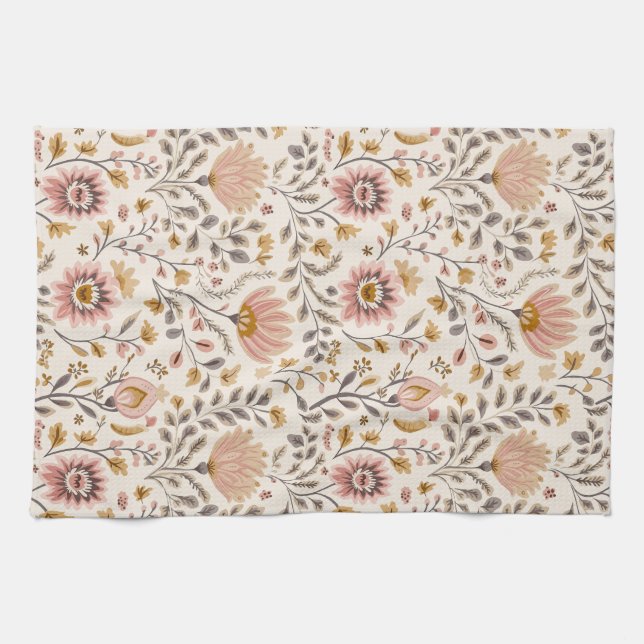 Paño De Cocina Painted Floral Folk Art (Horizontal)