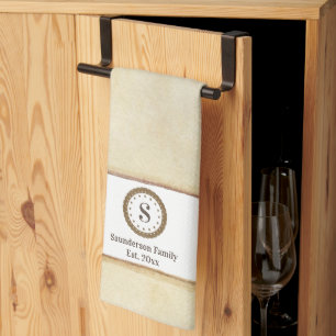 Paño De Cocina País de nombre familiar editable monograma café 