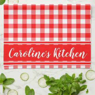 Paño De Cocina País Gingham Decor Farmhouse Personalizado Red