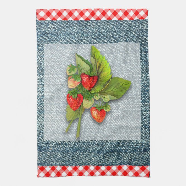Paño De Cocina País: Gingham, Denim y Fresas (Vertical)