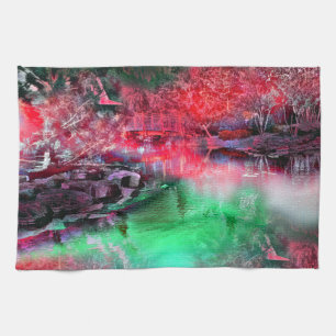 Paño De Cocina Paisaje coloreado y texturado en rojo y verde