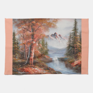 Paño De Cocina Paisaje de cascada y montañas