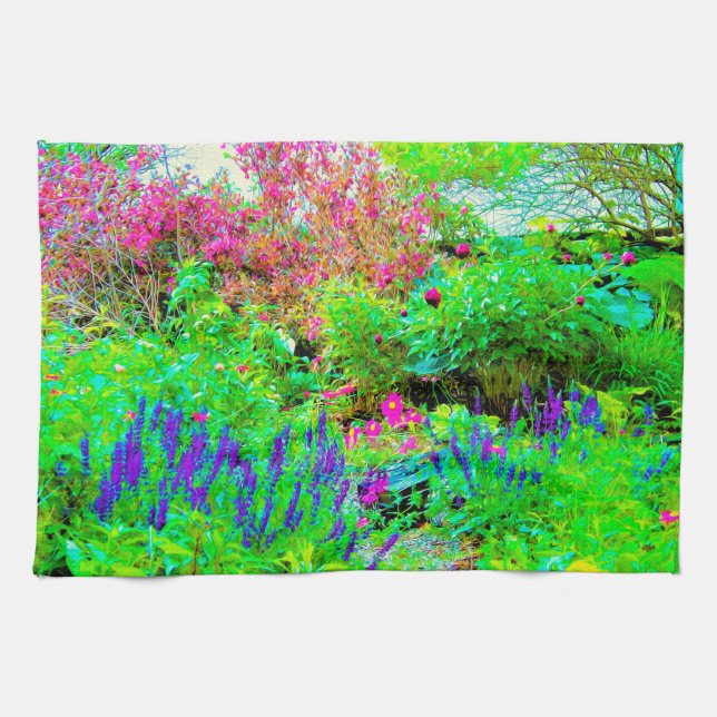 Paño De Cocina Paisaje de Green Spring Garden con peonies (Horizontal)