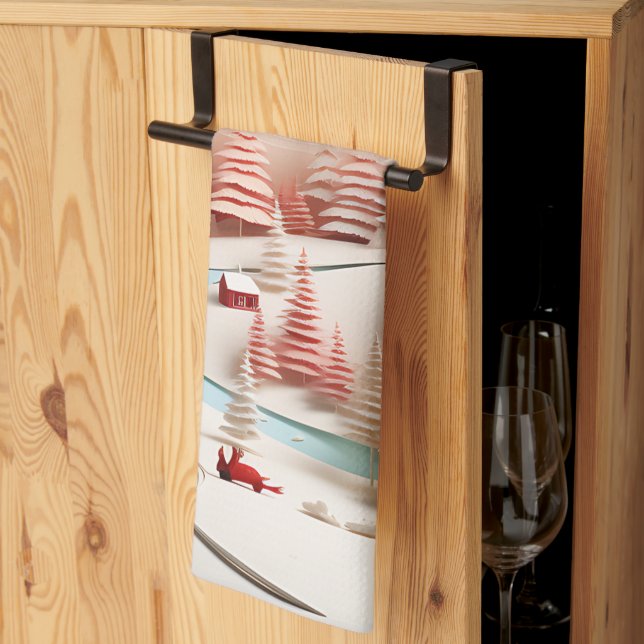 Paño De Cocina Paisaje de invierno escandinavo en 3D (Pliegue de tercios)