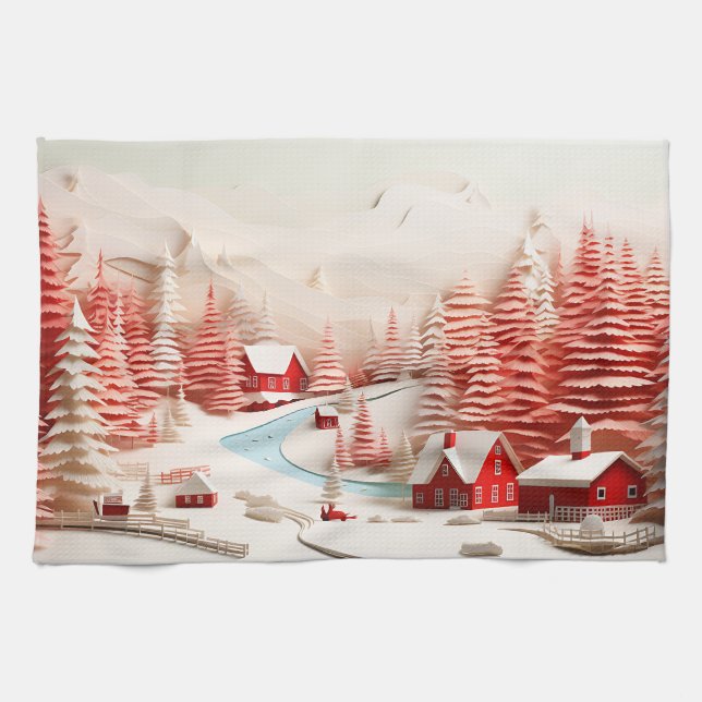 Paño De Cocina Paisaje de invierno escandinavo en 3D (Horizontal)