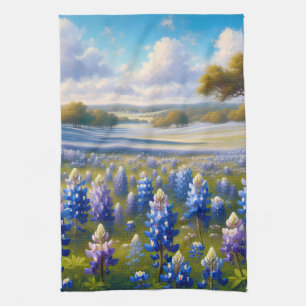 Paño De Cocina Paisaje de pradera de lupino azul de Texas