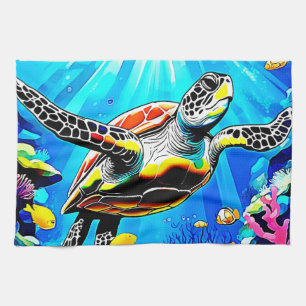 Paño De Cocina Paisaje de sueños de tortuga marina vibrante