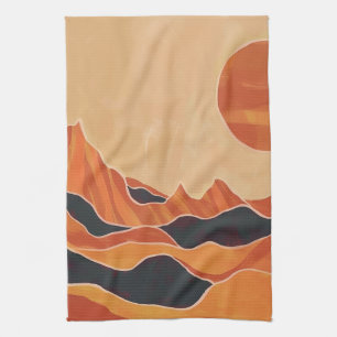 Paño De Cocina Paisaje Desértico Abstracto Boho con Sol Minimalis