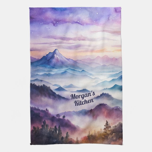 Paño De Cocina Paisaje húmedo de la montaña acuarela personalizad (Vertical)