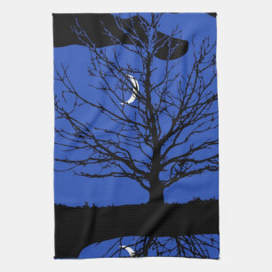 Paño De Cocina Paisaje lunar en azul cobalto y negro