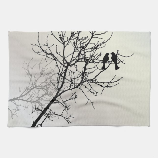 Paño De Cocina paisaje natural zen silueta de árbol blanco negro (Horizontal)