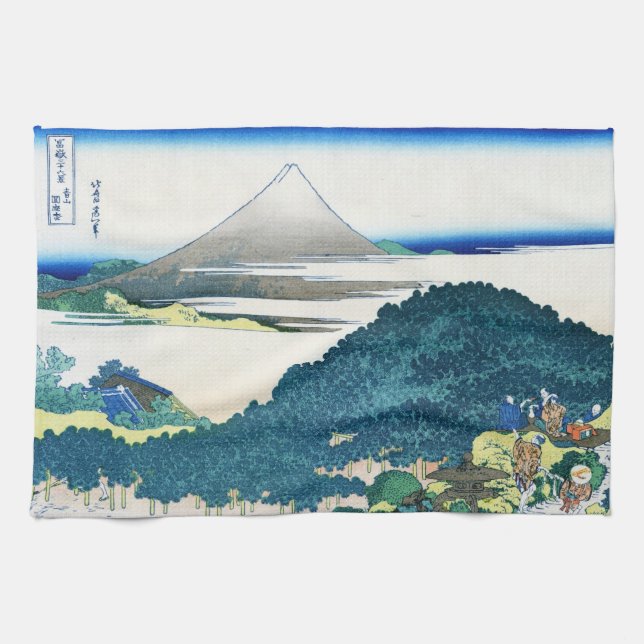 Paño De Cocina Paisaje oriental fresco de la opinión de Hokusai (Horizontal)
