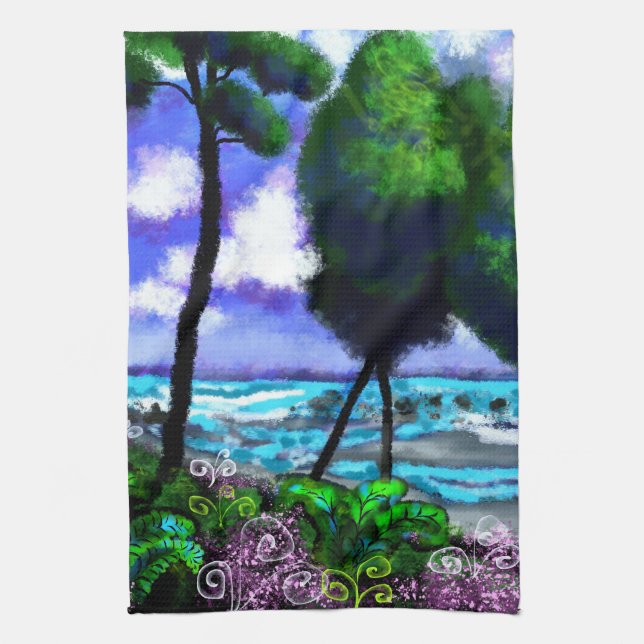 Paño De Cocina Paisaje playero Árboles oceánicos Océanos (Vertical)