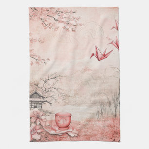 Paño De Cocina Paisaje Sereno de Flor de Cerezo Rosa (1)