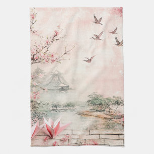 Paño De Cocina Paisaje Sereno de Flor de Cerezo Rosa (2)