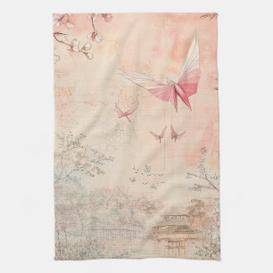 Paño De Cocina Paisaje Sereno de Flor de Cerezo Rosa (3)