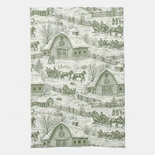 Paño De Cocina Paisaje Toile de Invierno Verde País Francés
