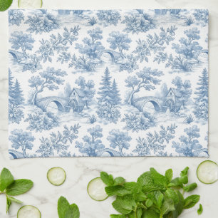 Paño De Cocina Paisaje Toile Vintage Azul y Blanco