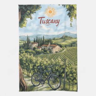 Paño De Cocina Paisaje toscano con viñedos y bicicleta