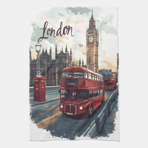 Paño De Cocina Paisaje urbano de Londres con autobús de dos pisos