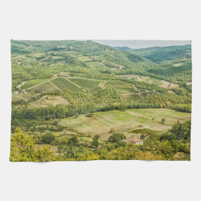 Paño De Cocina Paisajes vitícolas por la mañana en Chianti. (Horizontal)