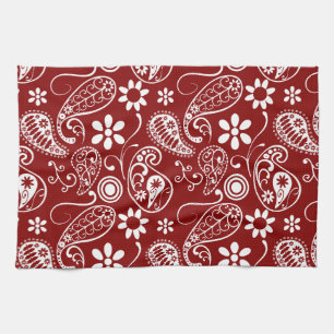 Paño De Cocina Paisley roja oscura; floral