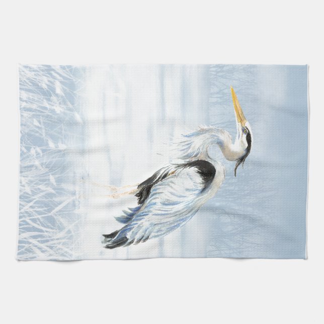 Paño De Cocina Pájaro azul grande de la garza (Horizontal)