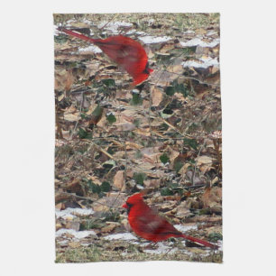 Paño De Cocina Pájaro cardinal rojo en hojas
